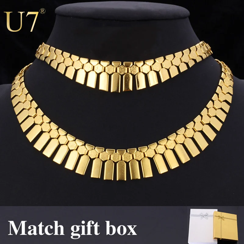 U7 Золото Цвет Дубай Браслет Колье Африканские Ювелирные Комплекты Для Женщин