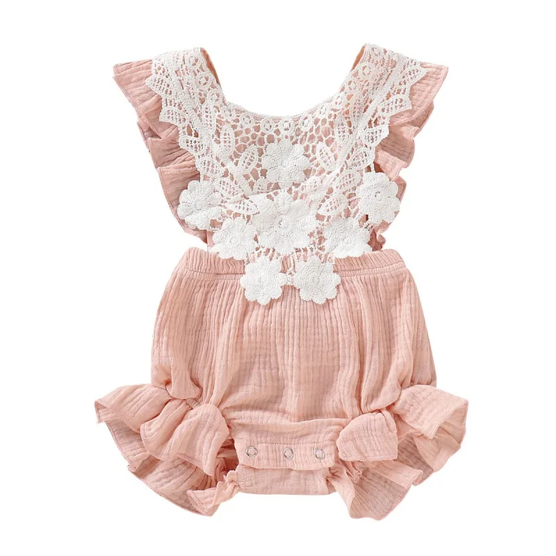 Кружевной комбинезон с цветочным рисунком и открытой спиной для новорожденных