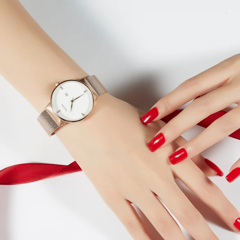 Bestdon ультра тонкие стальные сетчатые часы женские модные с бриллиантами