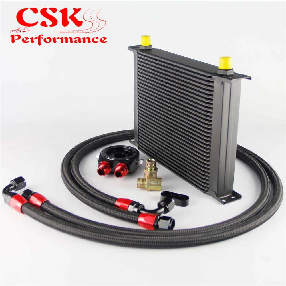 

AN8 30 Row 248mm Universal Engine Transmission Oil Cooler British Type + Aluminum Filter Hose End Kit Black/Blue