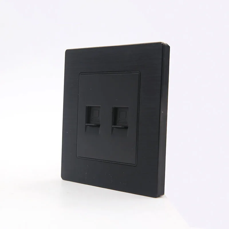 A8-018/C2 double network socket black aluminum computer wall panel RJ45 | Обустройство дома