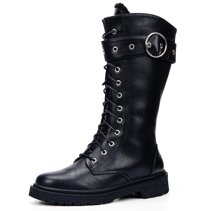 Ta Jiang Fashion Warm Plush Winter Women Mid-Calf Boots For Women Shoes Autumn Zip Motorcycle Boots with Buckle Shoes Woman