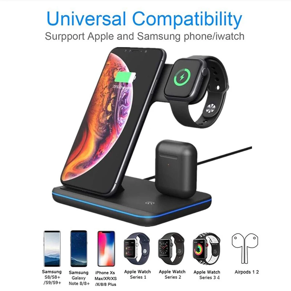 15 Вт Qi Беспроводное зарядное устройство подставка Док-станция для Iphone 11 Pro Max XS MAX XR Apple Watch 4 3 2 Airpods Pro 2 Iwatch Быстрая зарядка