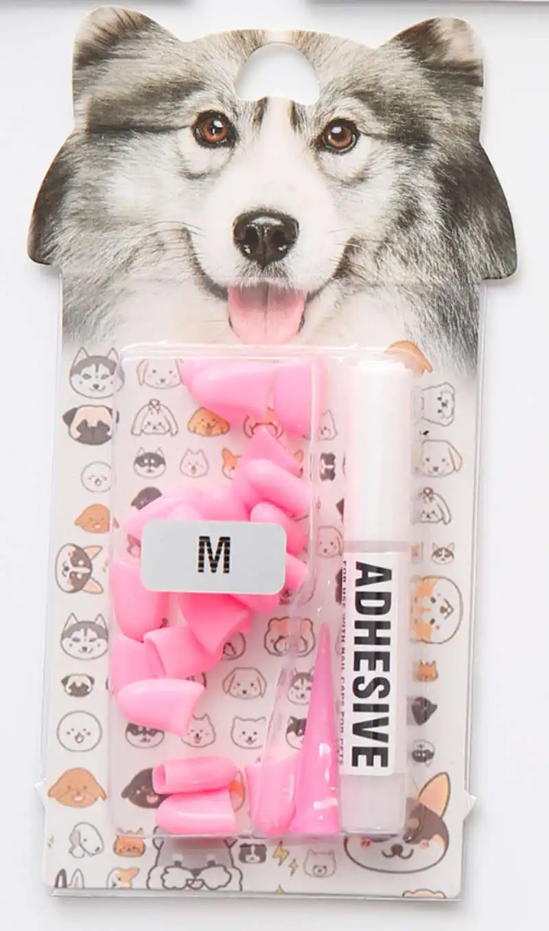 Soft pink 20 штук, мягкие силиконовые колпачки для ногтей в виде собачьей лапы, защита для ногтей, Уход за ногтями с бесплатным клеем и аппликатором, 6 размеров - Цвет: Soft pink