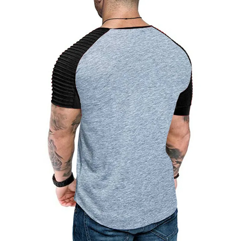 Для мужчин Плиссированные коротким рукавом реглан футболка лоскутное худощавое