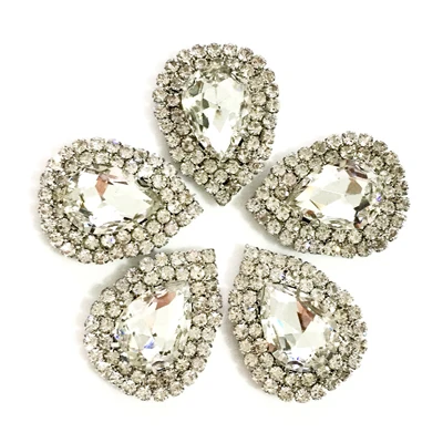 01 white 10x14 мм 10 шт./партия, двойной кусок, форма капель, стеклянная Хрустальная Пряжка, серебряная основа, пришить Стразы для Diy/аксессуары для одежды - Цвет: 01 white
