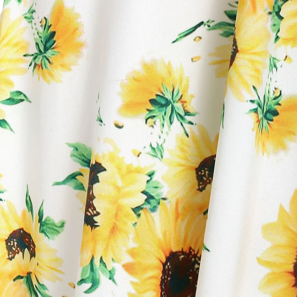 Модные женские Подсолнухи с коротким рукавом v-образным вырезом асимметричное