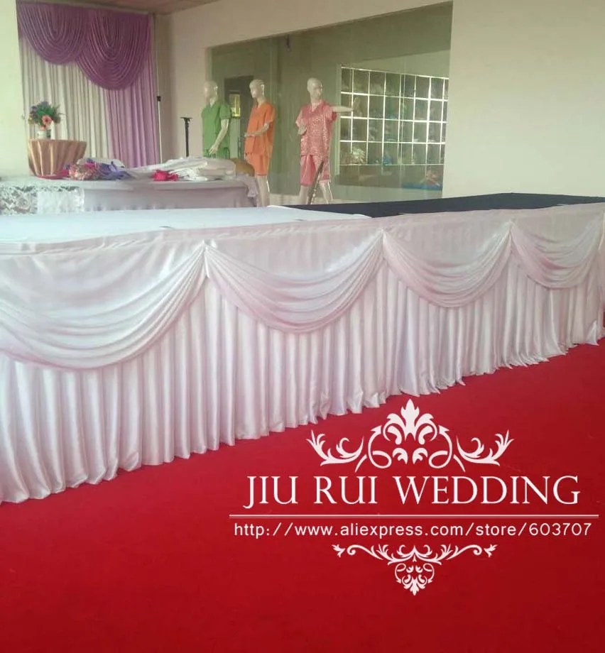 Подгонянная юбка для стола из ледяного шелка с ласточкой банкета свадебного