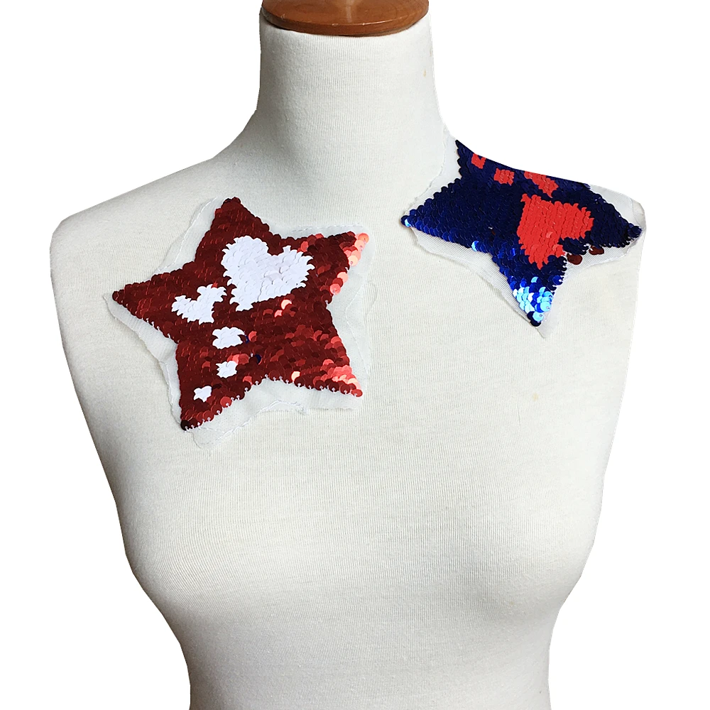 

5pc 15x15cm Reversible Star Sequin Patch Sew On Two-tone Love Patches For Clothes Applique Paillette Embroidered AC1020