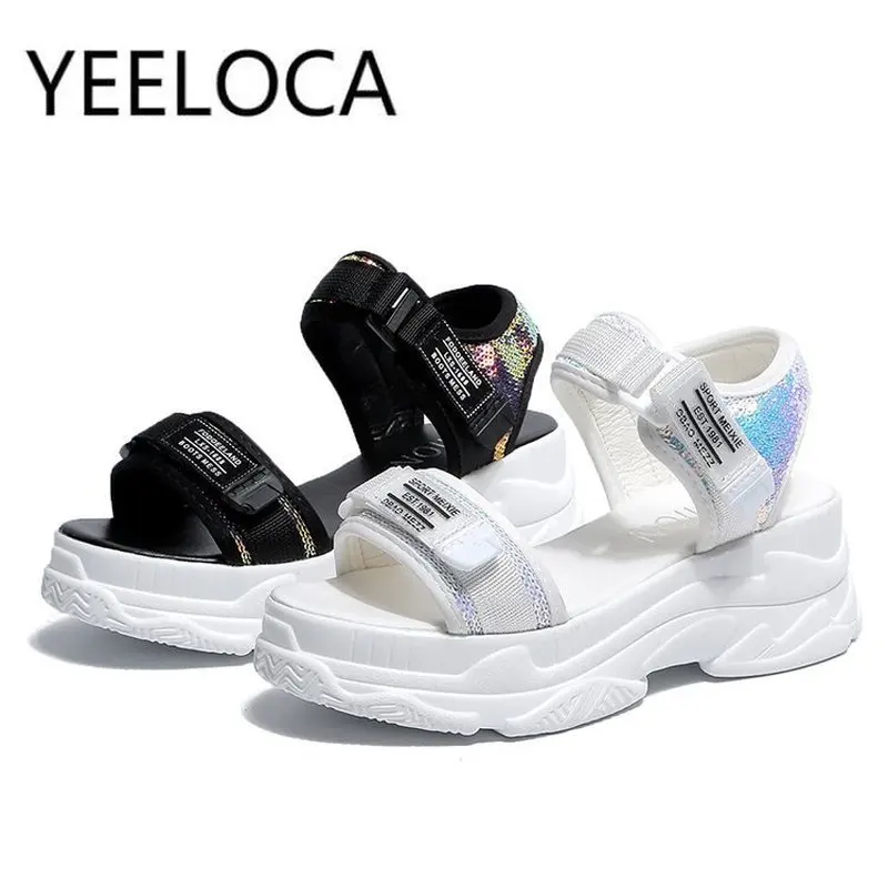 Сандалии YEELOCA женские с пайетками Модные Повседневные Дышащие пляжные босоножки