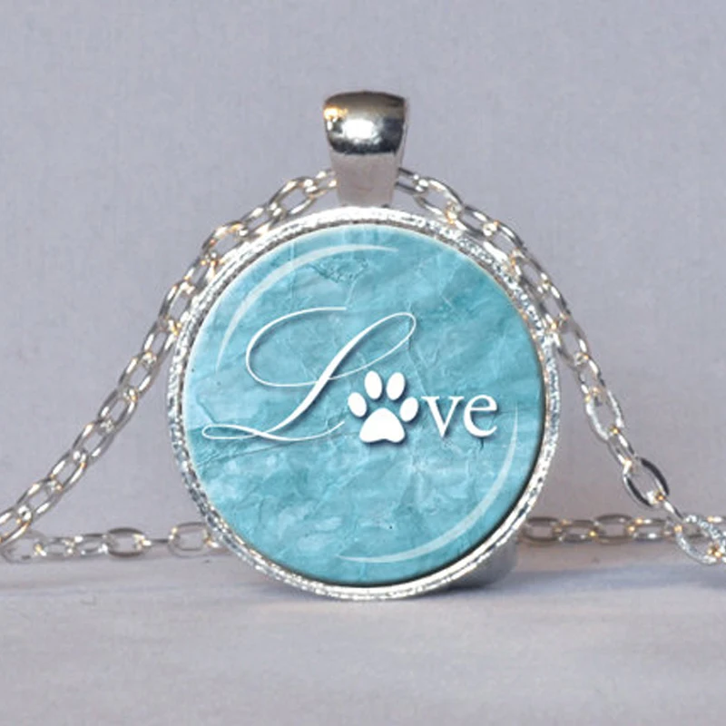 Кулон LOVE PAWPRINT Аква синяя и белая лапа ювелирное изделие ожерелье для влюбленных