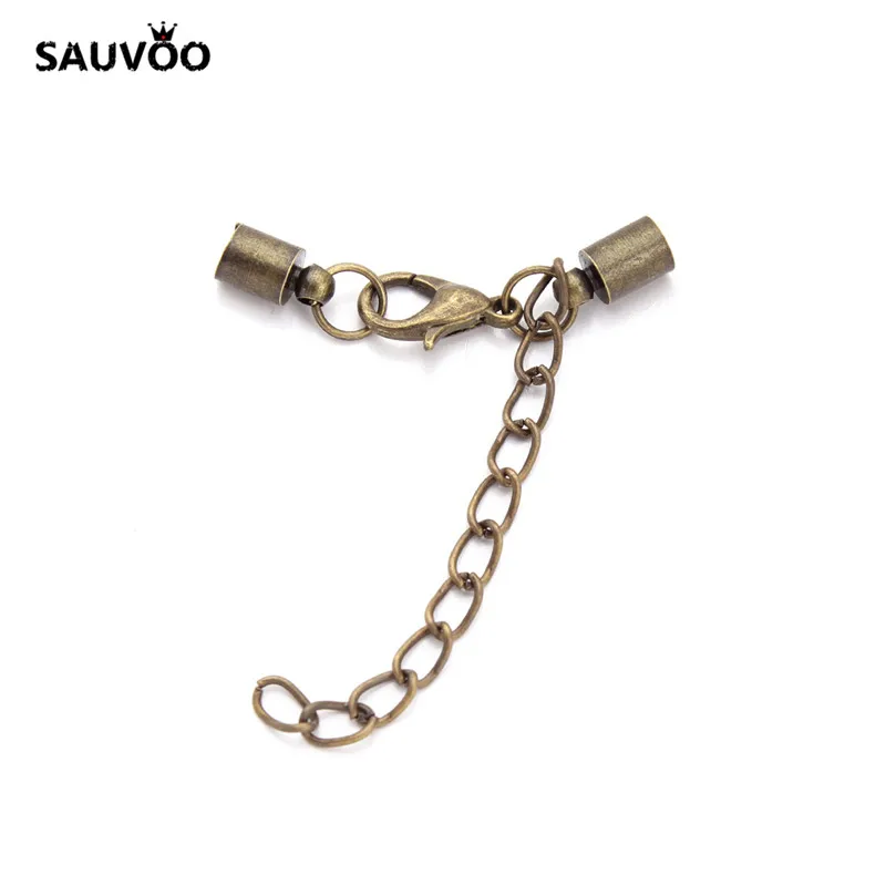 

SAUVOO 20pcs/lot Gold/Rhodium Color Round Leather Bracelets End Caps Fit 4mm Leather Cord Necklace DIY Jewelry Findings