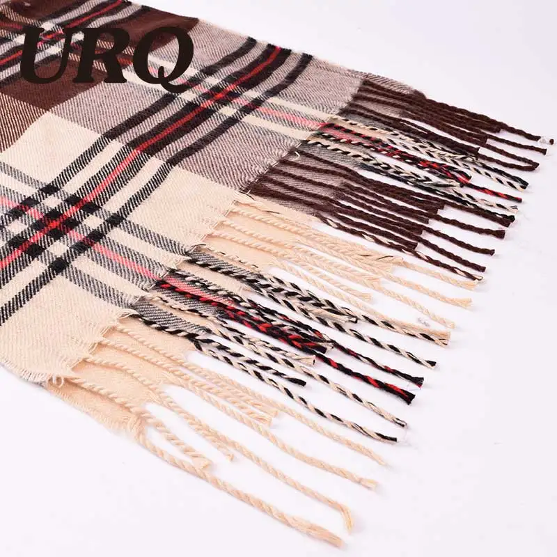 Модный дизайнерский брендовый шарф унисекс клетчатый мужской с кисточками