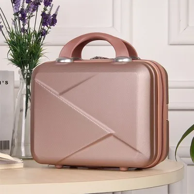 Rose gold Высокое качество, модный светильник, чемодан 14 дюймов, мини-молния, Дамская деловая косметичка ABS, чемодан для косметики, сумки для туалетных принадлежностей - Цвет: Rose gold
