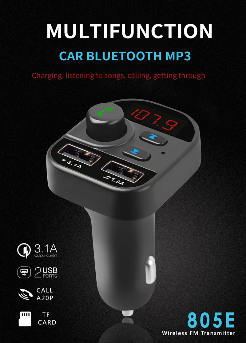 Автомобильный комплект jajabor с Bluetooth, беспроводной fm-передатчик, громкая связь, A2DP, воспроизведение музыки, 5 В, 1 A/3.1A, двойное USB Автомобильное зарядное устройство
