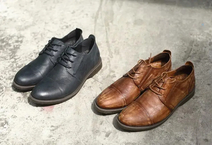 

New leather retro handmade old outdoor tooling leather shoes round toe rough special good casual shoes
