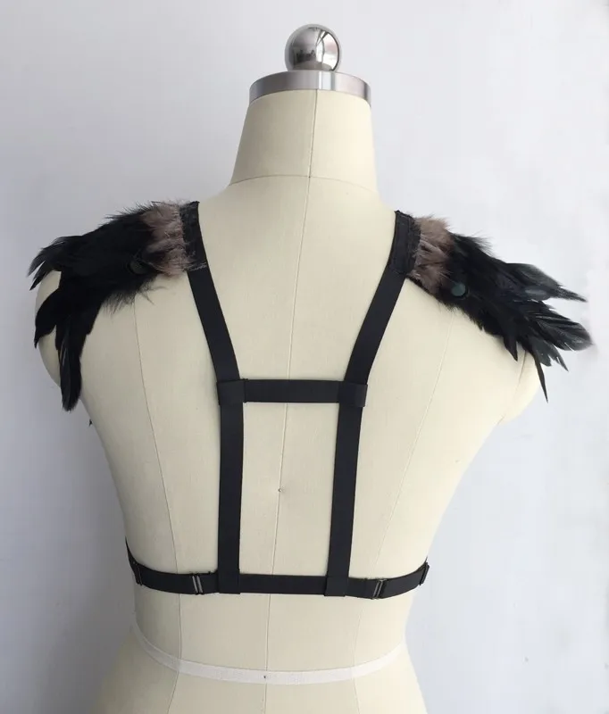 Goth Feather жгут винтажный бюстгальтер для тела 90 й стиль гипюр нижнее белье фетиш