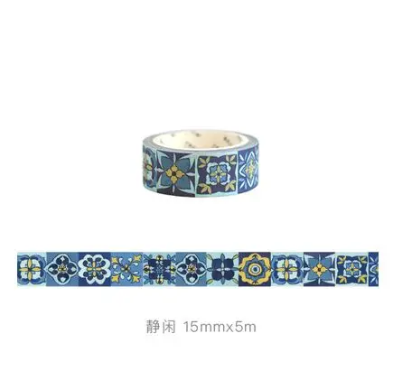 blue flower tile Винтажный Японский стиль ретро цветок энкаустическая плитка стена кирпич васи лента DIY планировщик дневник в стиле Скрапбукинг маскирующая лента Escolar - Цвет: blue flower tile