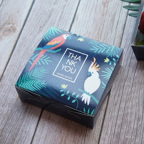 10pcs this box 2 размера темно-синие тропические джунгли попугай дизайн 10 шт Макарон шоколадная бумажная коробка Свадьба пользу день рождения подарки упаковка - Цвет: 10pcs this box