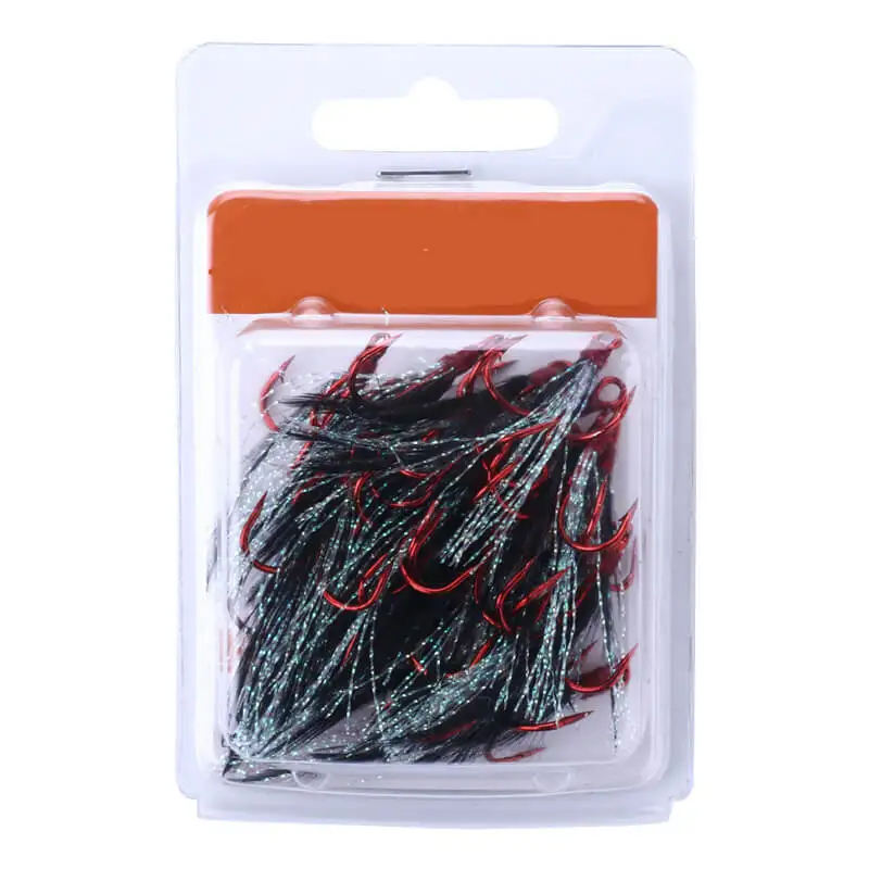 20pcs Fishing Treble Barbed Hook High Carbon Steel Fishhook Black Feather Jig Hooks Sea Ice Lake All Position | Спорт и развлечения