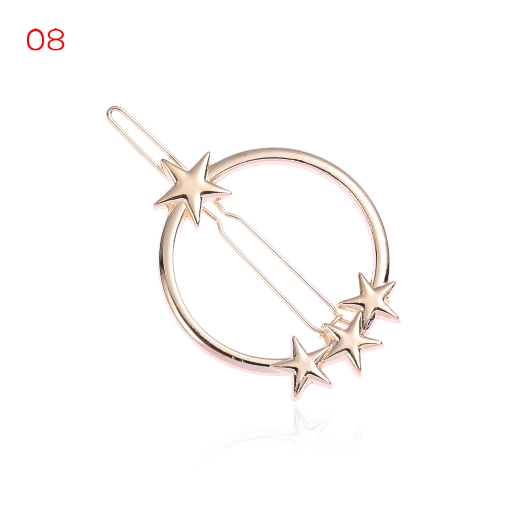 Round and stars 1 шт., новинка, модная женская заколка для волос с треугольниками, металлический геометрический сплав, луна, круг, заколка для волос, заколка для девочек, инструмент для укладки волос - Цвет: Round and stars