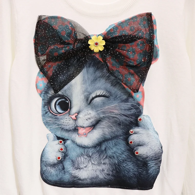 Женский вязаный пуловер с принтом кошки Cakucool Осенний облегающий свитер круглым