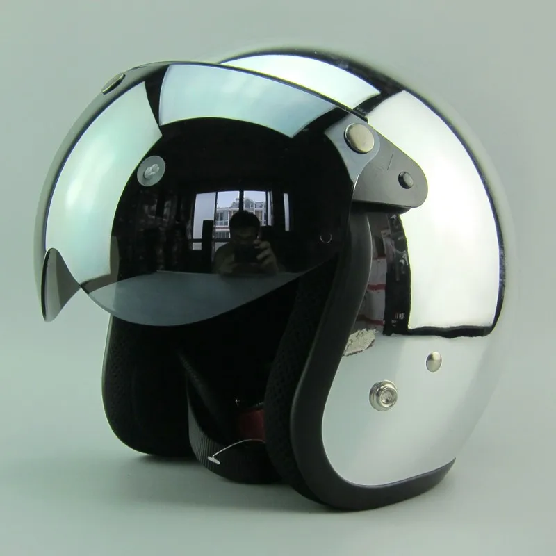 Винтажный мотоциклетный шлем зеркальный хромированный с открытым лицом для