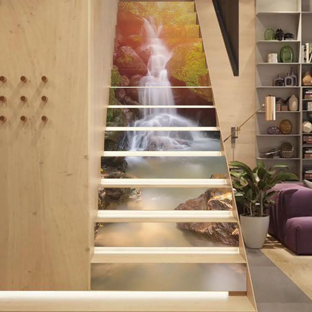 None 3D Simple Sunshine Waterfall Scenery Pattern Wall Sticker for Home Hallway Stairs | Дом и сад