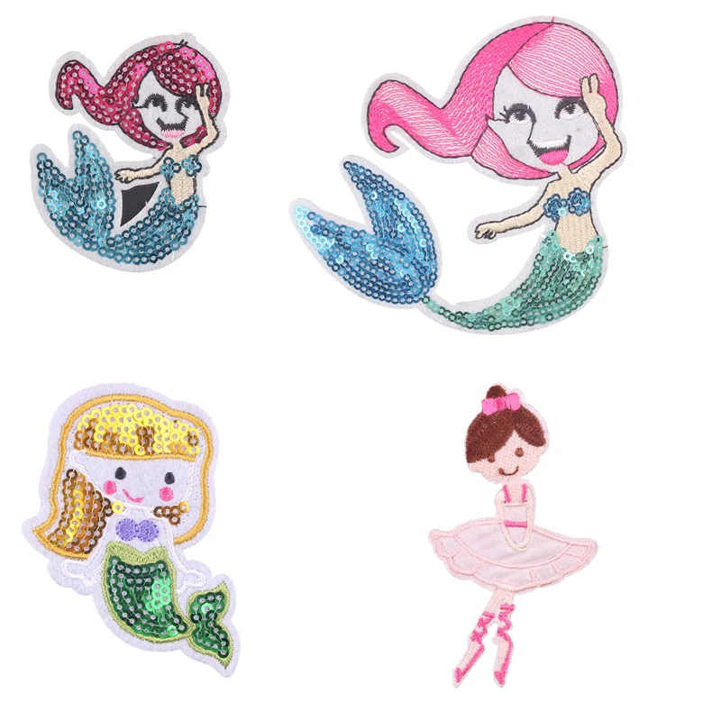 Мультяшные нашивки для детей Русалка двусторонние блестки вышитые термоклейкие