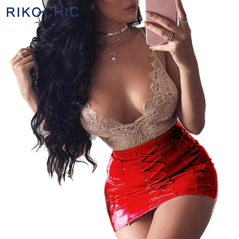 Rikochic сексуальная высокая талия Искусственная кожа юбка 2018 весенние элегантные