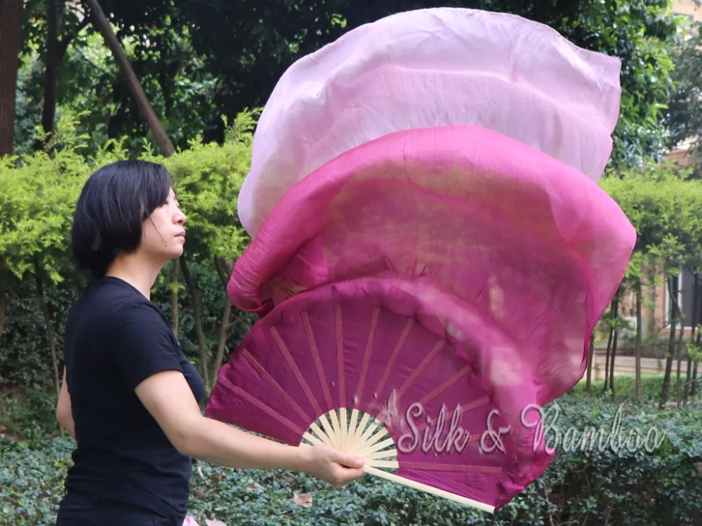 Бордовые выцветания,(1 шт. справа+ 1 шт. слева) 1,5 м* 0,9 м(5"* 35") Ручная роспись танец живота Шелковый веер вуаль, настоящий струящийся шелк