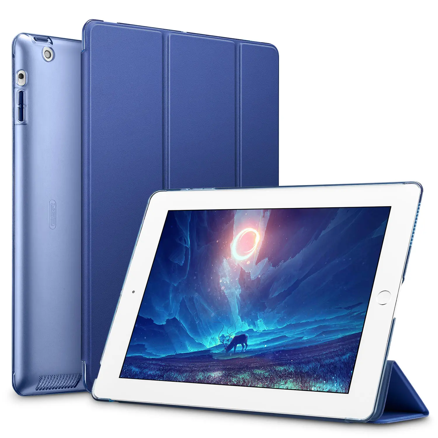 ESR смарт-чехол для iPad 2/3/4 чехол из искусственной кожи с функцией автоматического сна/Wake Up Чехол-книжка для iPad 2/3/4, складываются в три раза Стенд бренд противоударный чехол - Цвет: Navy blue