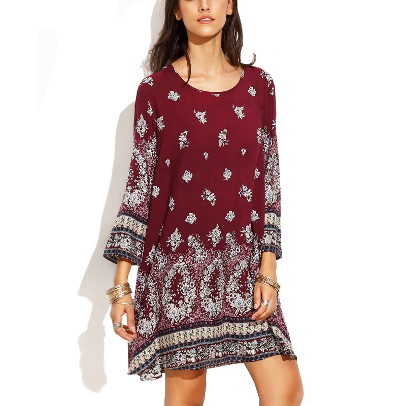 Осенняя Женская дешевая одежда из Китая с цветочным принтом рукав 3/4 свободные