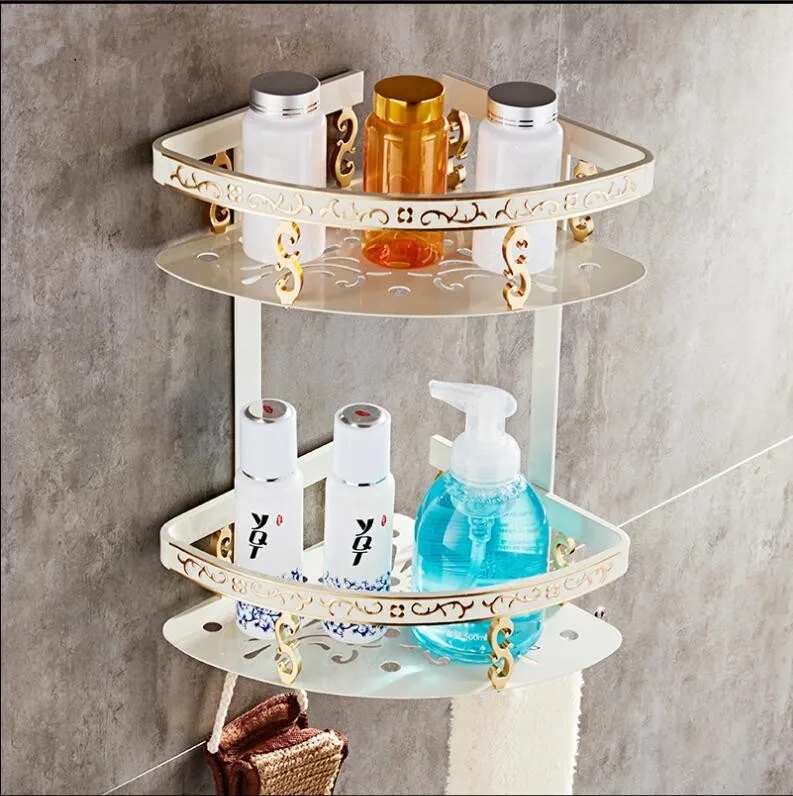 Wall Mounted Ivory and Gold Aluminum Bathroom Shelf Bath Shower corner shelf Soap Holder building material | Обустройство дома