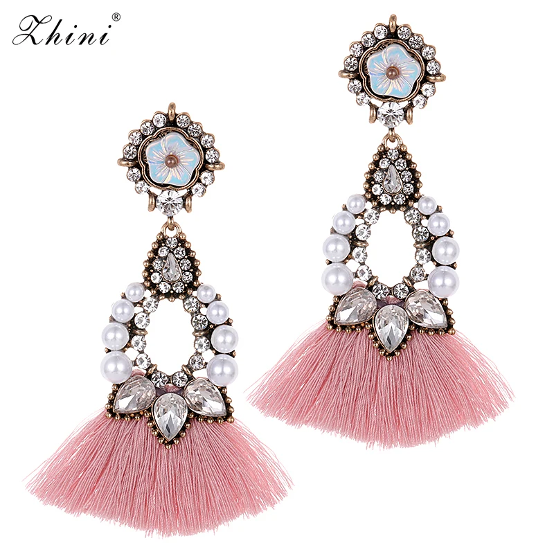ZHINI New Fashion Jewelry Bohemian Luxury Simulated Pearl Wedding Women Statement Earrings Tassel Drop Dangle Wholesale | Украшения и