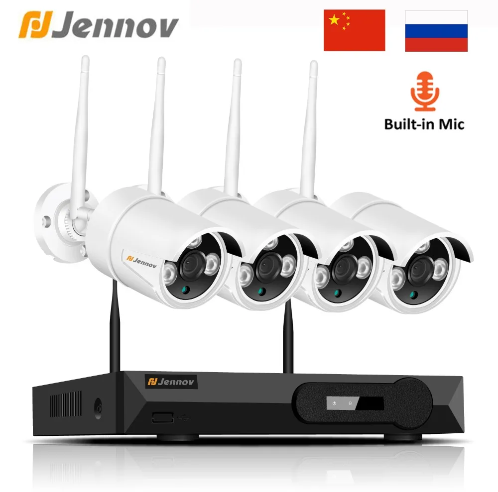 Камера видеонаблюдения Jennov 1080P 4 канала IP Wi Fi 2 МП беспроводная с записью комплект