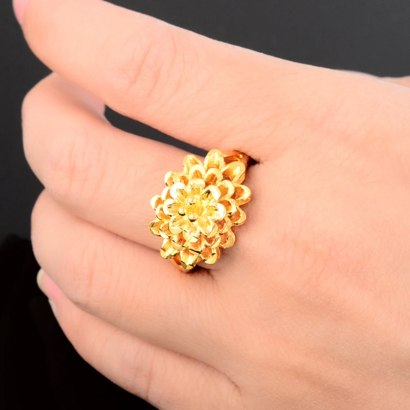 Новинка лидер продаж кольца высокого качества из 24 каратного золота цветок для