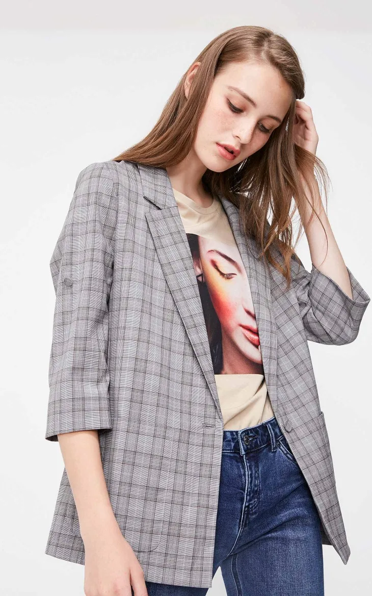 Vero Moda Женская клетчатая печать 3/4 рукава Длинная Куртка Блейзер | 318308511