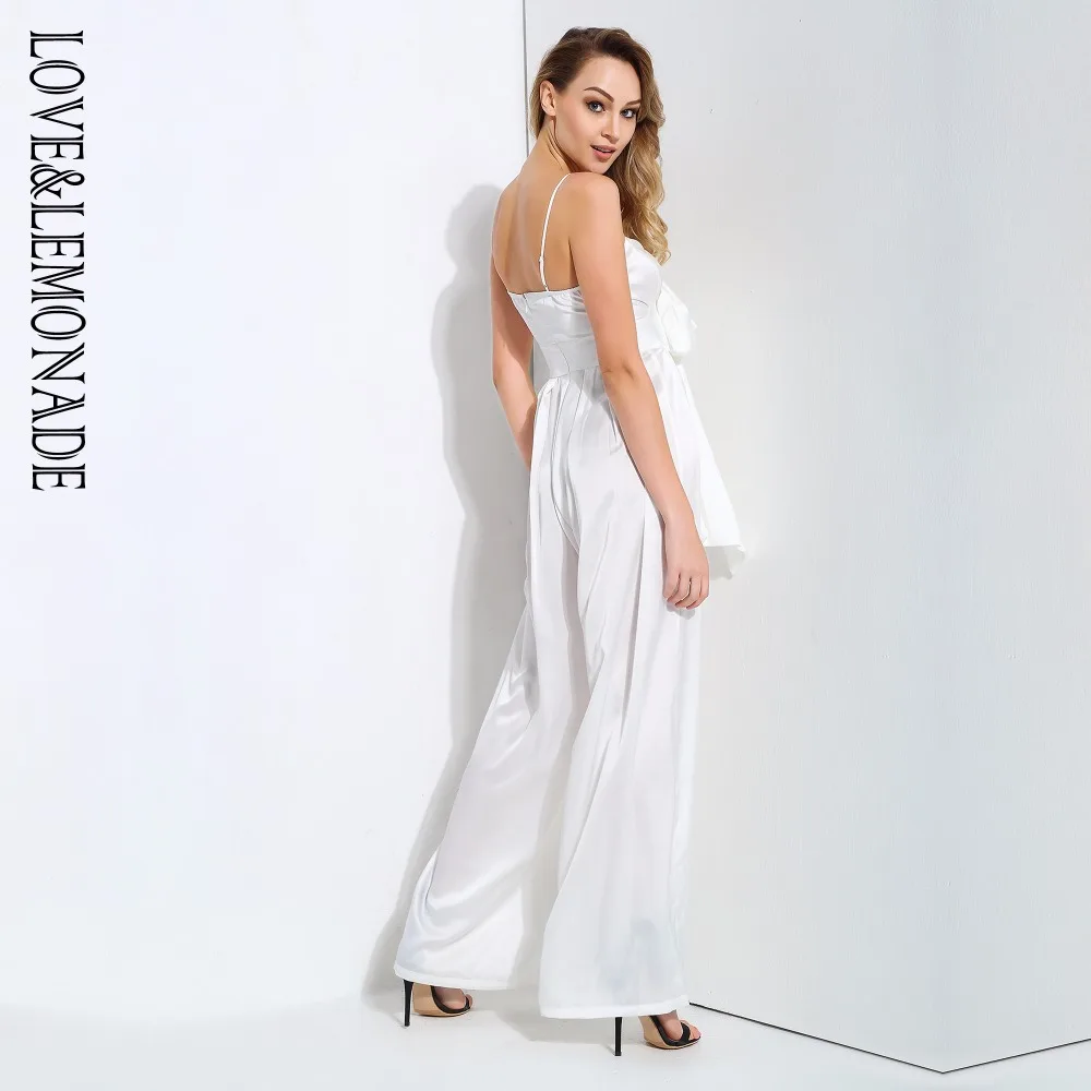 Свободный Белый комбинезон LOVE & LEMONADE с бантом на бретельках LM81048|strap jumpsuit|sexy white