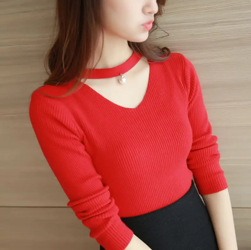 New winter sweater bottoming openwork beaded wild female short paragraph hedging long-sleeved shirt | Женская одежда