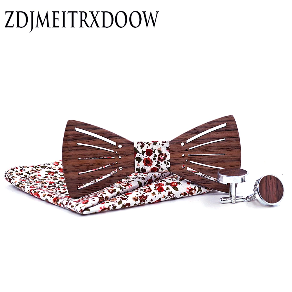 

shirt Gravata bowties set for men Neckwear Designer Wooden bow tie Set Man Wedding Wood Bowtie cufflinks Pocket Square bolo tie