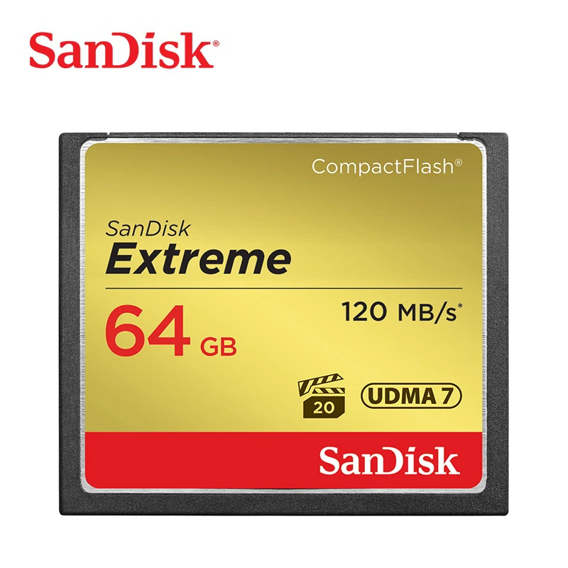Sandisk Экстремальная компактная флеш-камера цифровая карта памяти 32 Гб 64 Гб 128 ГБ до 120 Мб скорость чтения для 4 K и Full HD видео
