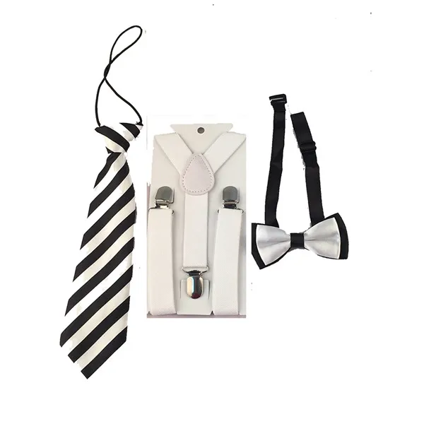 Black White Stripes Комплект из 3 предметов для маленьких мальчиков и девочек, детские подтяжки, регулируемые Y-Back подтяжки, Бабочка, галстук-бабочка, комплект свадебной От 1 до 8 лет, YHHtr0009 - Цвет: Black White Stripes