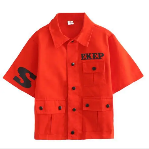 

New Children Jazz Dance Costumes Cargo Pants Short Sleeve Jacket Coat Hip Hop Clothing Street Dance Ballroom Dancing Streetwear