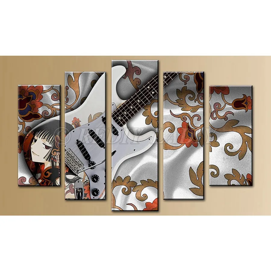 C DIY алмаз картина из 3 частей 5D Алмазная мозаика музыка гитары 5 панели, Модульная картина стены книги по искусству Стразы вышивки крестом ремесла - Цвет: C