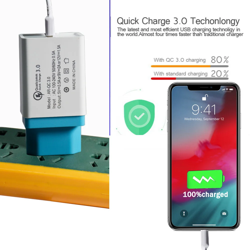 Универсальное быстрое зарядное устройство QC3.0 для телефонов iphone XS HuaweITravel