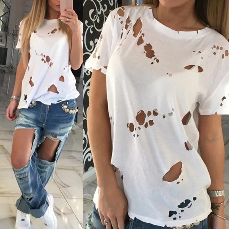 2017 модная женская блузка с дырками короткими рукавами сексуальные черные белые