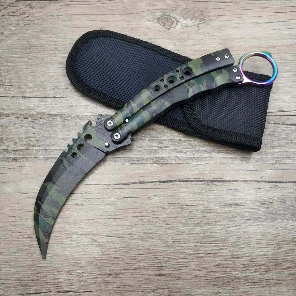 Digital Прямая поставка, 420C стальной нож karambit cs go, тренировочный нож, складной нож с бабочкой, без края, инструмент для тренировок - Цвет: Digital