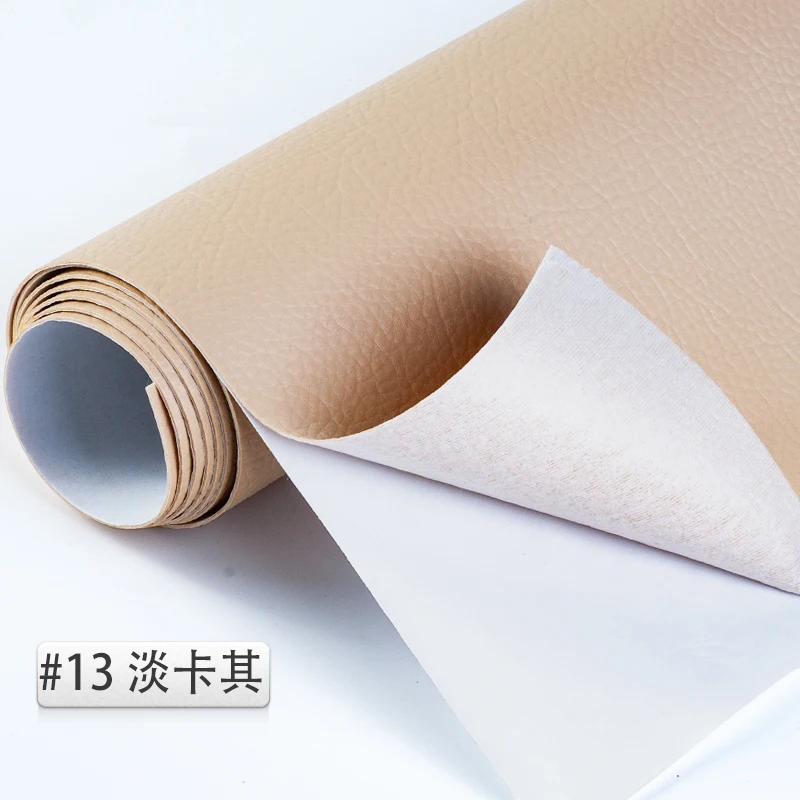 13 Light Khaki 50*138 см тисненая клейкая кожа личи искусственная кожа ткань задний клей искусственная Синтетическая кожа ткани DIY сумка обивка дивана Однотонная искусственная искусственная кожа Ткань для шитья DIY Сумка Обувь Матер - Цвет: 13 Light Khaki