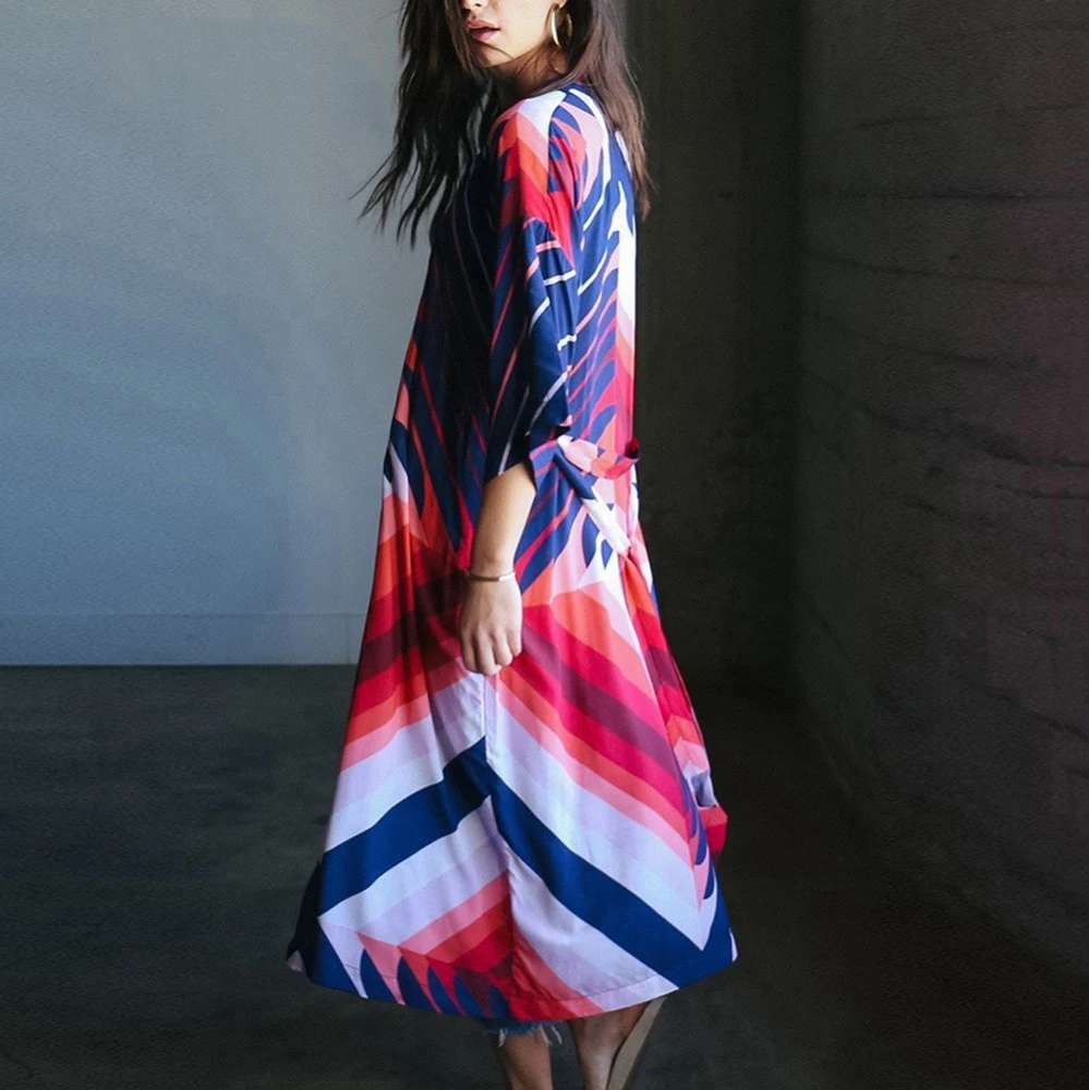 Bsubseach шифоновое кимоно с принтом длинное Полосатое купальное бикини купальный